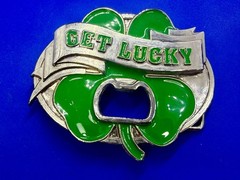 GET LUCKY Four Leaf Clover Shamrock St Patrick Day Belt Buckle Bottle Opener