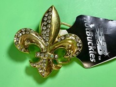 Fleur de Lis with Clear Rhinestone Gold Color Figural Belt Buckle by Hot Buckles