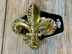 Fleur de Lis with Clear Rhinestone Gold Color Figural Belt Buckle by Hot Buckles