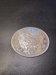 Justin Boots Champion Western Belt Buckle Oval Silvertone W Floral Engrave2x2.75
