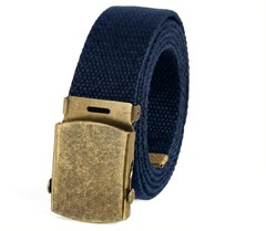 Canvas Web Belt Military Style with Antique Brass Buckle 54&Prime; One Size, Navy