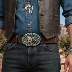 Men Silver Metal Belt Buckle Southwestern Native Warrior Horse American Indian