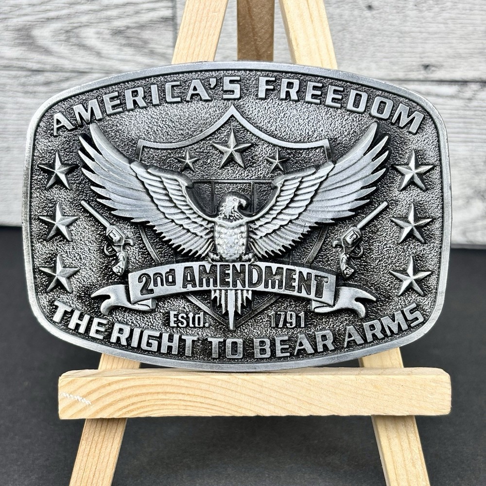 America Second Amendment Belt Buckle 2A, 2nd, Freedom, Guns Antique Silver Tone