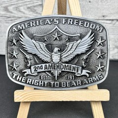 America Second Amendment Belt Buckle 2A, 2nd, Freedom, Guns Antique Silver Tone