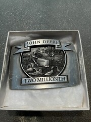 Vintage 1992 belt buckle JOHN DEERE Two Millionth TRACTOR lawn mower Pewter