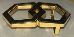 HEX TIE Geometric Gold Tone Belt Buckle Modern 3” 69g EUC Made In Italy Designer