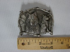 Vtg 90s 3D Engraved Wolf Wolves Pewter Metal Belt Buckle Made In USA by Gap