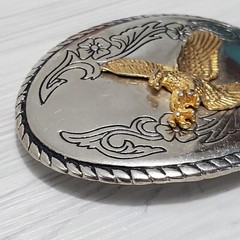 Bald Eagle Belt Buckle Gold & Silver Tone Made In USA 3&Prime;×2.5&Prime; America