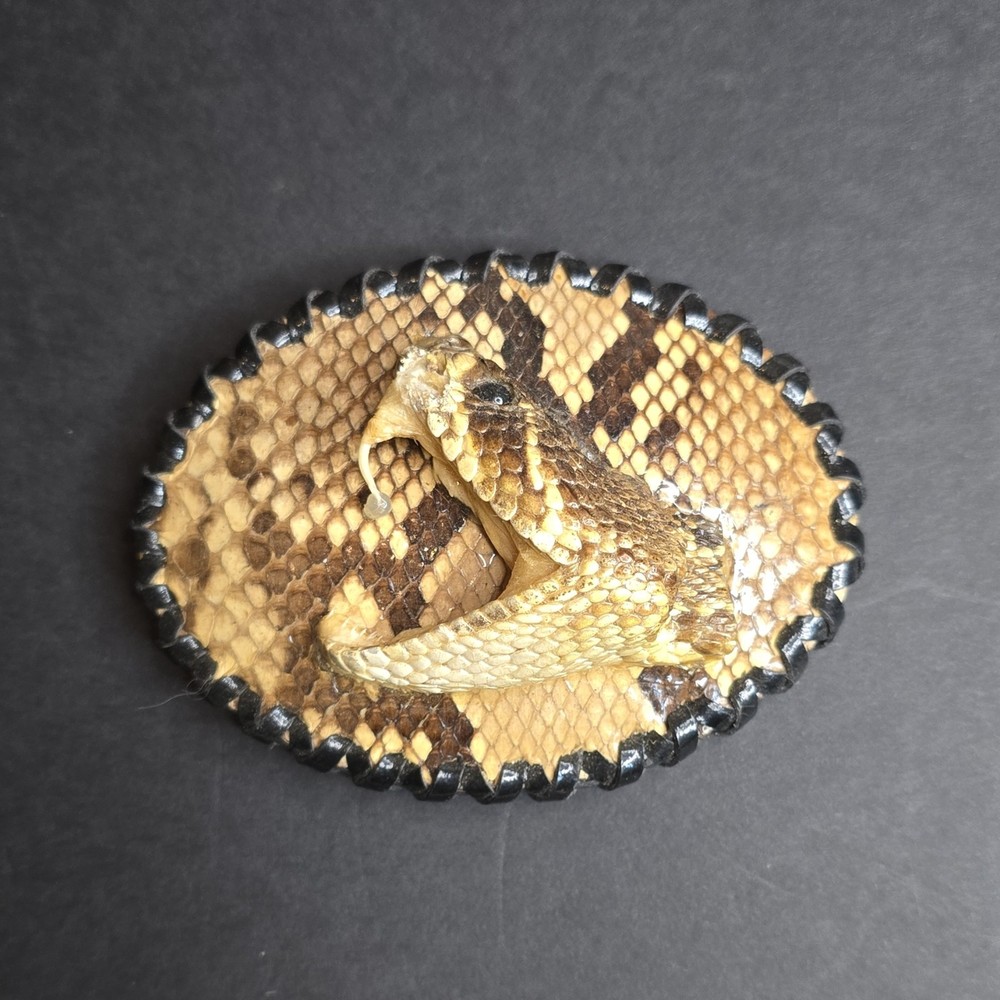 Skin Shop USA Rattlesnake Skin & Head Western Men&rsquo;s Belt Buckle Brown Black