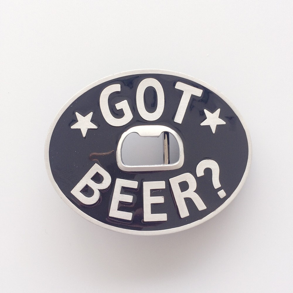 Vintage Style Oval Black Enamel Got Beer Bottle Opener Belt Buckle