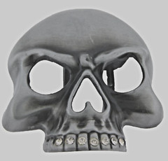 Skull Belt Buckle Men Gunmetal Skeleton Rhinestones Halloween Costume New Pirate