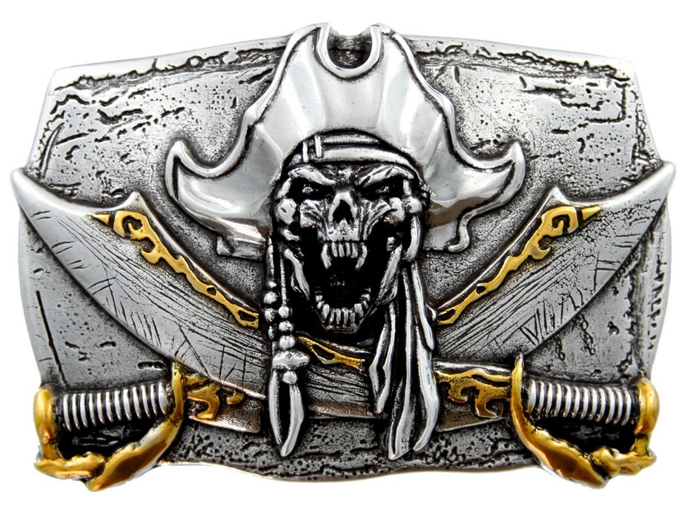 Antique 3D Pirate Skull Buckle Cool Belt Buckle fits up to 1-1/2&Prime; (38mm) strap