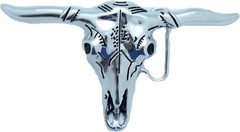 Bull Long Horn Blinged Out Western Silver Metal Belt Buckle Texas Rodeo