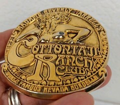 VTG Glossy Gold Madame Beverly Harrell&rsquo;s Cottontail Ranch Belt Buckle 1975 *Read