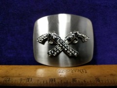 Great/Fun/Fashionable Belt Buckle Cross Guns Rhinestone Flare Silvertone Western