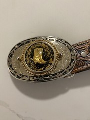 Vtg Lyatone Saddle Leather Belt Cowboy Boots Belt Buckle Sze 34 2565 Top Grain