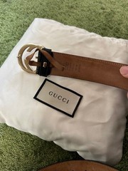GUCCI Pre-Owned Double Logo Leather Belt 370543 Worn By Watashi Rakia