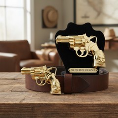 Men Women Buckle Gold Metal Western Cowboy Pistol Revolver Gun Weapon Fire Skull