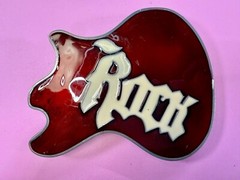 Electric Guitar Body ROCK & ROLL Red Enameled Musicians Guitarist Belt Buckle
