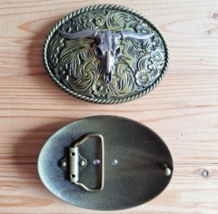 Long horns Bull western country oval bronze & metal belt buckle (choice designs)