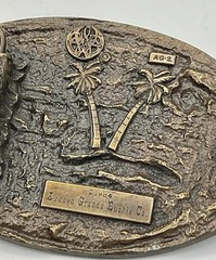 Vtg 1984 Arroyo GrandeBelt Buckle Hawaii Islands w Brown Tru-West Rockmount Belt