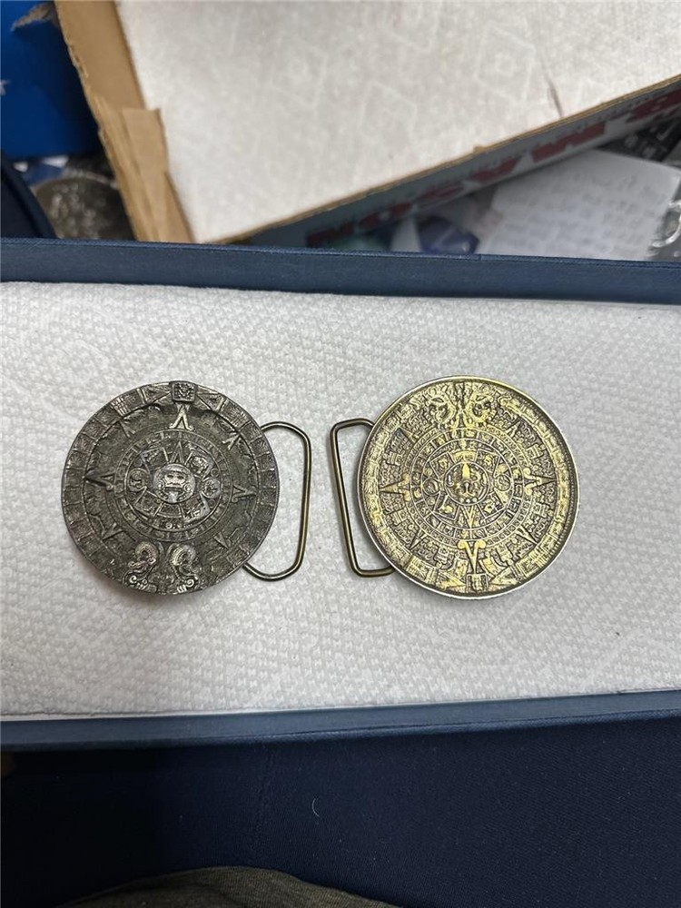Vintage Mayan Sundial Belt Buckle Lot of Two Buckles