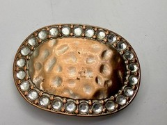 Textured Hammered Metal with Clear Rhinestone Border Modernist Belt Buckle