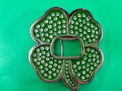 Lucky Four Leaf Clover Rhinestone Covered Belt Buckle with Bottle Opener