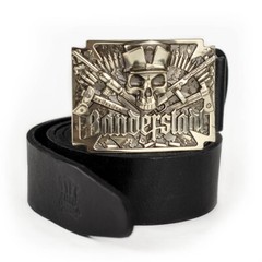 German silver belt buckle Banderstadt, Artistic sculptural fighting skull buckle