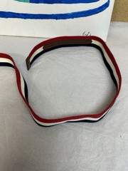 Polo Ralph Lauren Canvas &Leather Belt Script Logo Buckle Red White Blue Size 42