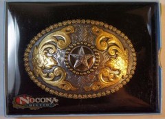 Nocona Texas Star Oval Belt Buckle Gold and Silver Tone M & F Western 3756644