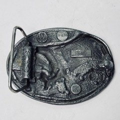 Vintage Bergamot Brass Works Eagle Mountain Belt Buckle 1984 Pewter Blue Enamel
