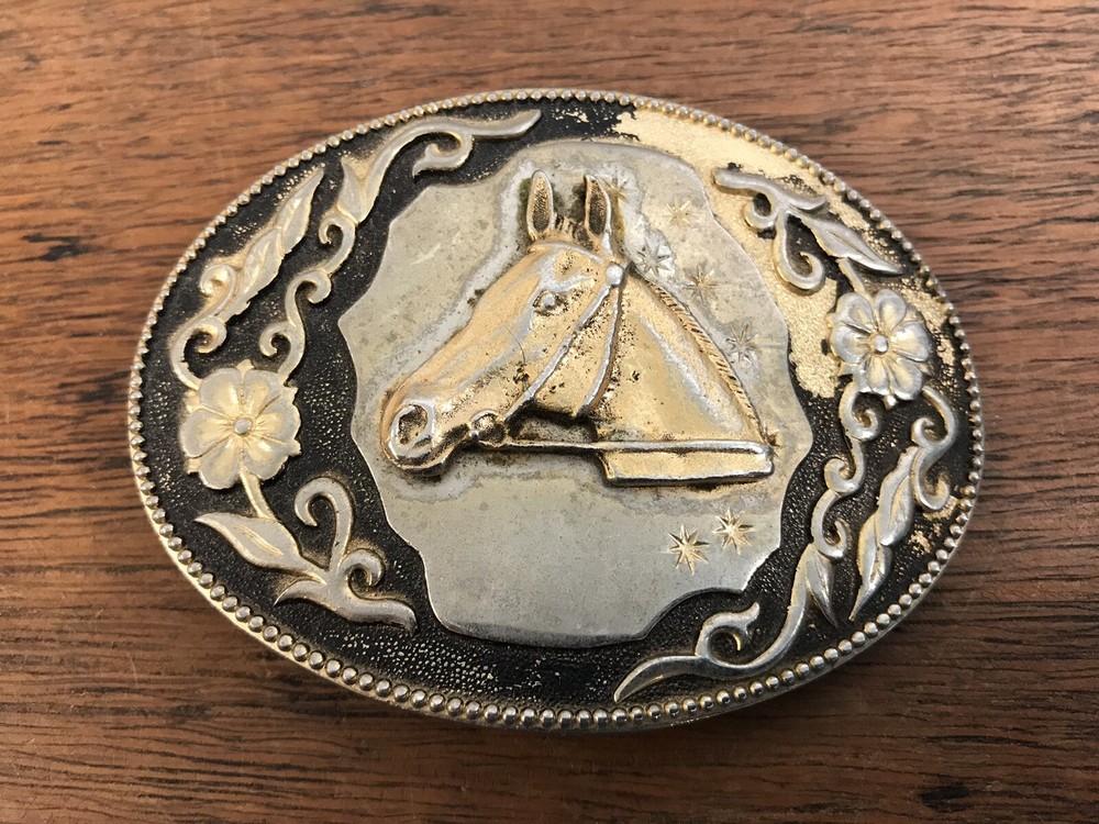 Vintage Equestrian Horse Metal Oval Belt Buckle