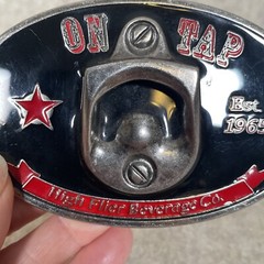 On Tap Belt Buckle Bottle Opener High Flier Beverage Black Red Silver