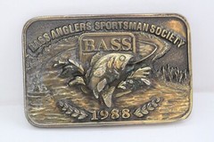 Vintage B.A.S.S. Bass Anglers Sportsman Society 1988 Brass Belt Buckle USA Made