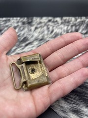 Vintage Belt Buckle Shell Inlaid Brass Ornate Design Marked Gloray Newport #A98