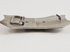 Chrome Horseshoe Belt Buckle Scroll Border Flared Ends Equestrian Vtg