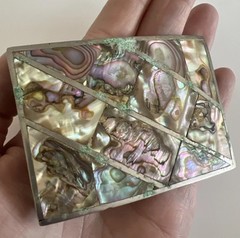 Vintage Abalone Shell Mother of Pearl Silver Tone Rectangular Belt Buckle