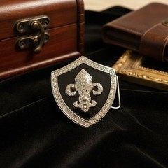 Women Silver Metal Belt Buckle Western Fashion Bling Fleur De Lis Day Night Look