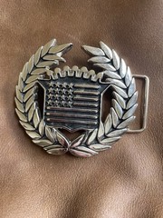 Vintage Famous Stars & Straps Cadillac American Flag Belt Buckle Metal 3” Biker