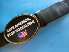 STOP SOCIALISM, SAVE AMERICA Epoxy Buckle & Black Belt NEW