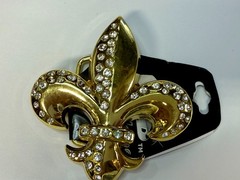 Fleur de Lis with Clear Rhinestone Gold Color Figural Belt Buckle by Hot Buckles