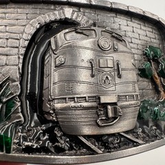 Vintage 1987 Bergamot Pewter Train Locomotive Belt Buckle X-45 Made in USA 3D