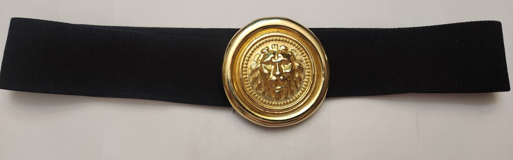 Vintage Lion Head Oversize Gold Metal Belt Buckle Elastic Fashion Belt 80&rsquo;s 90&rsquo;s
