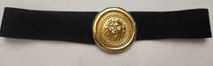 Vintage Lion Head Oversize Gold Metal Belt Buckle Elastic Fashion Belt 80&rsquo;s 90&rsquo;s