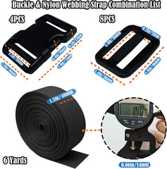 Webbing Straps 1.5 Inch Heavy Duty No Sewing Pack of 4 Buckles Clips 12 Pcs for