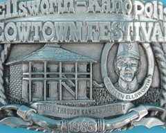 VTG 80s Ellsworth Kanopolis Kansas Cowtown Festival Western Belt Buckle