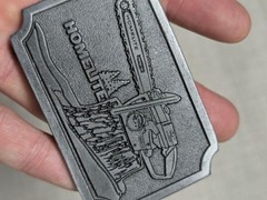 vintage HOMELITE belt buckle CHAINSAW pewter LUMBERJACK western cowboy