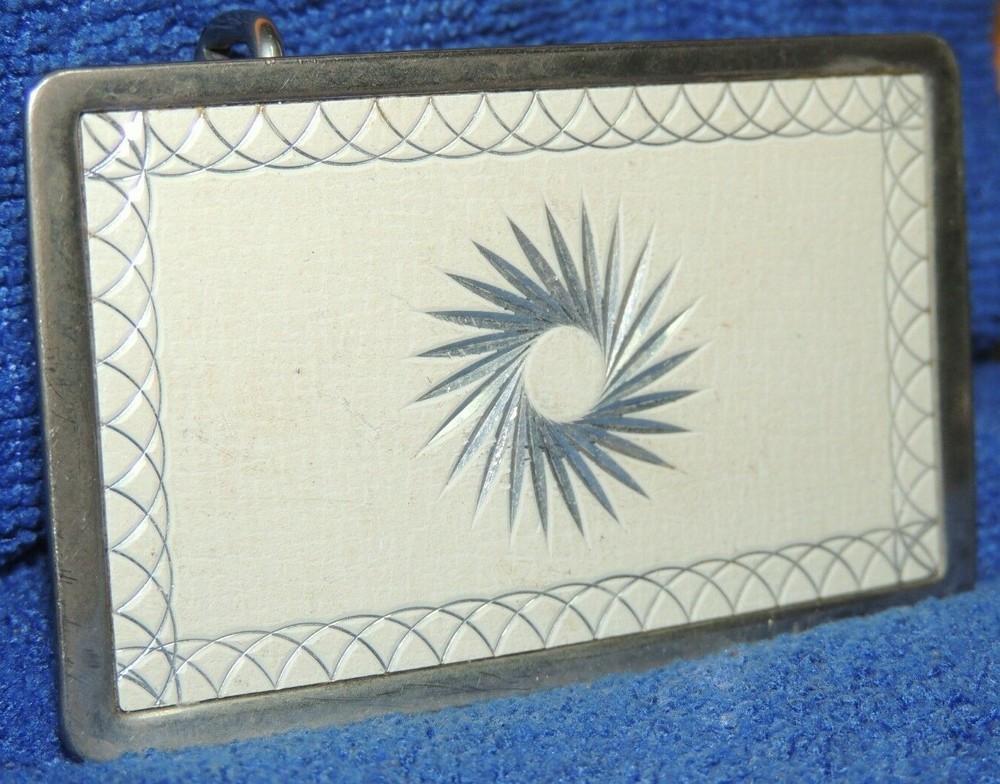 Vintage Belt Buckle 3.25&Prime;+ x 2&Prime; wheel cut cream & silver tone southwestern style