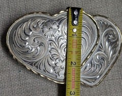 vintage DOUBLE HEARTS belt buckle WESTERN german silver ALPACA cowboy rodeo